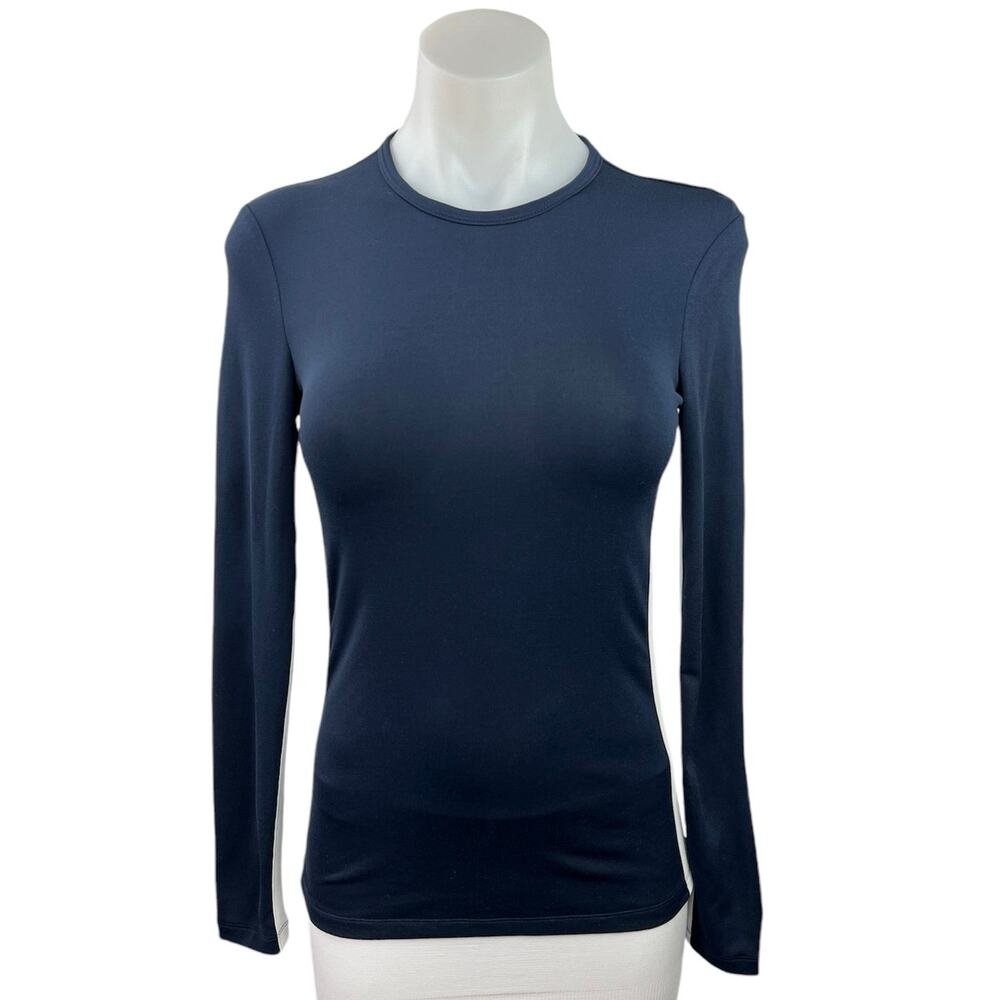 Tory Burch Sport Navy Blue Knit Round Neck Long Sleeve Casual Pullover Top Sz S